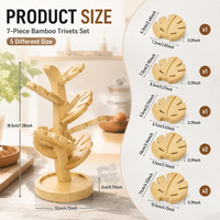 Ensemble de dessous-de-plat en bambou avec support en forme d'arbre, 7 pièces, dessous-de-plat en forme de feuille de Monstera, tapis isolants thermiques pour le thé, le café et la table à manger