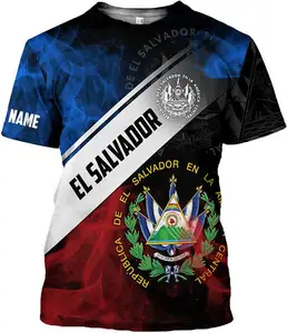 Custom EL Salvador Flag Men's Clothing Breathable Sweat Wicking Functional T Shirts Summer Fitness O-Neck Short-sleeved Shirt