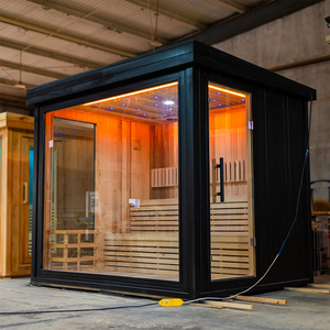 <span class=keywords><strong>Sauna</strong></span> Panoramica Tradizionale da Esterno per 6 Persone All'ingrosso in Legno Massello e Vetro Temperato con Riscaldamento a Stufa - Product Image 1