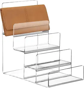 Retail Shop Wallet Display Shelf Clear Acrylic 4- Tier Handbag Purse Riser