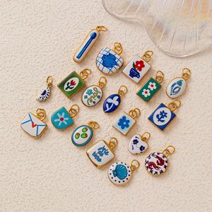 Ciondoli con effetto ceramica 18K oro acciaio inossidabile fiori ovali stampa vita marina ciondoli - Product Image 2