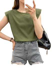 Camiseta sin mangas básica de algodón con cuello redondo y hombreras para mujer al por mayor - Product Image 3