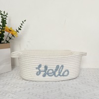 Keranjang Penyimpanan Anyaman Tali Katun dengan Pegangan Gaya Minimalis Modern Bentuk Persegi Panjang 31x21x13cm Tulisan Hello