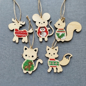 Christmas Themed Wooden Cross <b>Stitch</b> Ornament Art Craft Laser Cut Blanks with Hanging Rope for Holiday Decor Personalized <b>Gift</b> - Product Image 5
