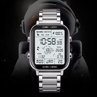 Montre-bracelet en acier inoxydable SKMEI 1888, multifonctionnelle, podomètre, calories, double heure, sport, étanche, numérique, pour homme, Reloj