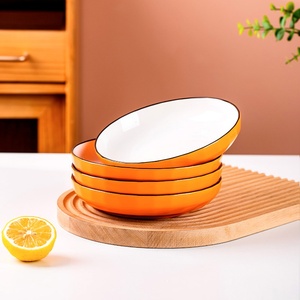 Assiette en <span class=keywords><strong>porcelaine</strong></span> jaune nordique <span class=keywords><strong>moderne</strong></span>, plat à soupe en céramique minimaliste, ensemble de <span class=keywords><strong>vaisselle</strong></span> créatif pour salade de fruits, pâtes et fêtes - Product Image 4