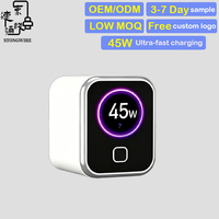 Chargeur GaN intelligent AI 45W, adaptateur secteur USB C multi-ports PD QC, chargeur pour ordinateur portable Type C, prise US UK EU, certification intelligente