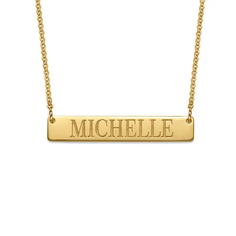 Women Engraveable 316L Stainless Steel Jewelry Silver Rose Gold Name Engraved Bar Necklace Custom