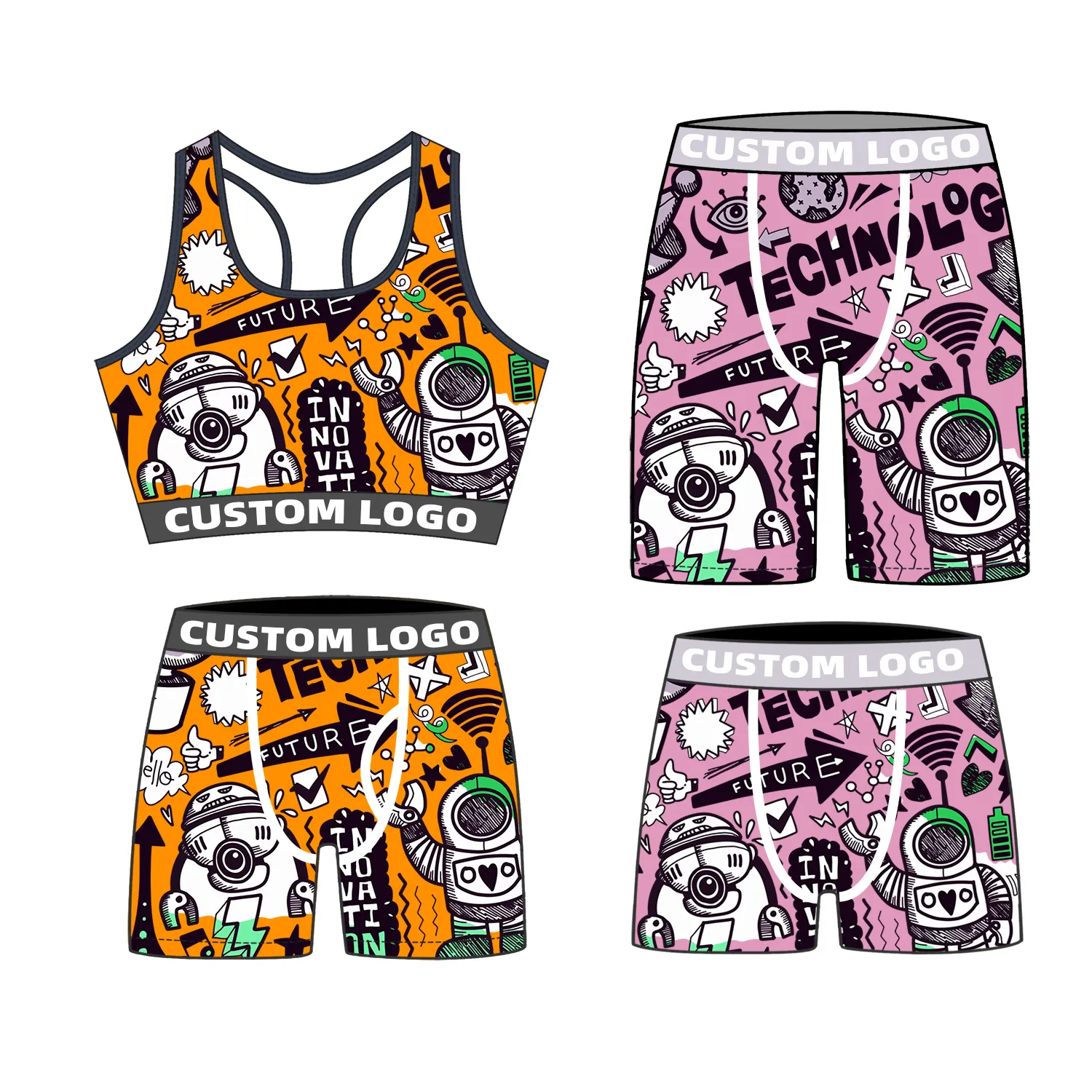 wholesale custom logo spandex calzoncillos polyester interior women bra and panties set men's shorts boxer briefs underwear