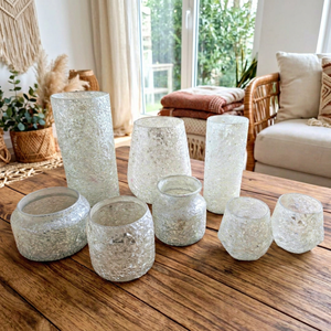 Clear Crackle <b>Glass</b> Cylinder Candle Container Lid Heat Resistant Eco-Friendly Lantern <b>Vase</b> Candle Holder for Valentine's Day - Product Image 1