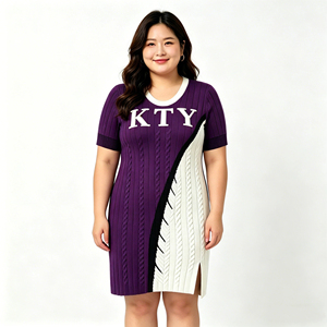 Abito in maglia da donna 2026 personalizzato OEM ODM, modello A-Line, semplice, naturale, casual, <span class=keywords><strong>lungo</strong></span>, viola e <span class=keywords><strong>bianco</strong></span>, <span class=keywords><strong>con</strong></span> <span class=keywords><strong>spacco</strong></span> sull'orlo, stile sorority - Product Image 1