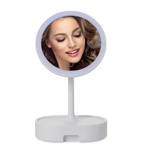China supplier top newest LED makeup cosmetic mirror with drawer cabinet storage box