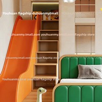Minimalistisches Kinder-Etagenbett mit Rutsche und Stauraum aus Massivholz, Hochbett im Doppelstock-Design mit Schreibtisch