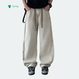 <strong>2026</strong> Spring Teen Beige <strong>Denim</strong> Straight Leg Breathable Light Wash Casual Streetwear <strong>Pants</strong> Low MOQ - Product Image 1