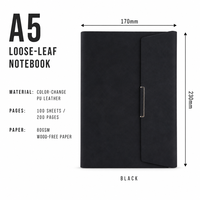 Carnet à spirales en cuir PU A5/B5 pour entreprise, logo personnalisé OEM, reliure à 6 anneaux, 80 g/m², 200 pages, 100 feuilles, cadeau