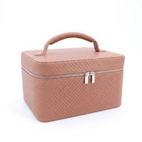 Élégante trousse de maquillage en PU gaufré rose poudré |   Étui de voyage de luxe romantique à texture tissée, Nouvelle collection 2026
