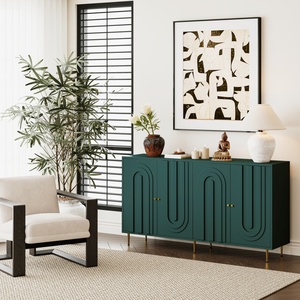 Modern Green Lacquered 4 Door Wooden Cabinet Sideboard <b>Buffet</b> <b>Server</b> Storage Cabinet For Living Room Entryway - Product Image 4