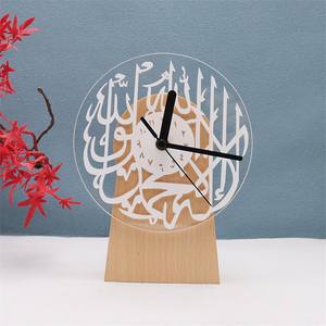 Lampe horloge de bureau en bois 2 en 1 avec logo personnalisé Lampe de <span class=keywords><strong>table</strong></span> en acrylique à lumière chaude rechargeable avec contrôle tactile et base en bois - Product Image 2