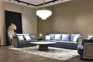 أريكة جلدية حديثة فاخرة مجموعة أثاث أريكة جلدية أصلية معتنقة كحلي زرقاء أريكة مقطعية حديثة - Product Image 4