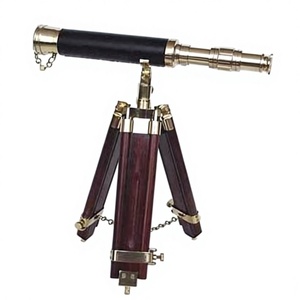 Telescopio Náutico Antiguo de Latón con Trípode de Madera, Acabado Pulido y Bañado en Oro, Modelo Coleccionable - Product Image 1