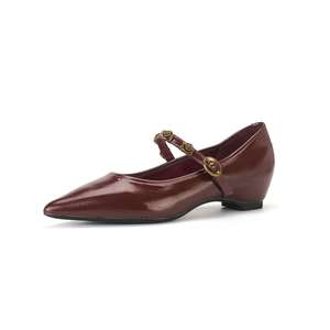 Zapatos de Vestir de Mujer de Color Sólido con Punta en Pico Retro, Correa en el Tobillo y Tacón Interno Aumentado, de Cuero Genuino - Product Image 5