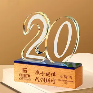 ट्रॉफी कस्टम क्रिएटिव वुड बेस क्रिस्टल नंबर 5 10 15 20वीं वर्षगांठ समारोह सम्मान स्मारक पदक
