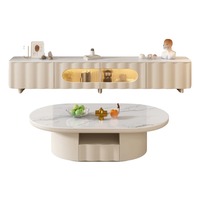 Ensemble de meubles de salon de style moderne de luxe avec meuble TV carré en bois et plateau en marbre et table basse ovale avec tiroirs