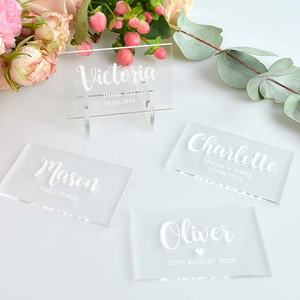 Porte-cartes en acrylique pour mariage, Base transparente autoportante, plaque découpé au Laser, impression de noms d'invités, pièces - Product Image 6