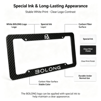 BOLONG Cadre de plaque d'immatriculation en fibre de carbone de qualité américaine, résistant aux intempéries, avec logo personnalisé imprimé, support de numéro de voiture