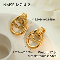Boucles d'oreilles pendantes géométriques superposées en acier inoxydable plaqué or PVD, hypoallergéniques, avec double cercle entrelacé pour femmes