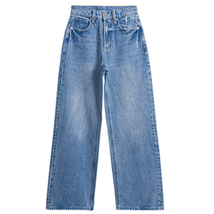 Jeans Larghi a Gamba Larga all'Ingrosso |   Jeans da <span class=keywords><strong>Donna</strong></span> a Vita Alta e Vestibilità Comoda |   Azzurro Vintage Lavato, Cotone Morbido Elegante ODM - Product Image 5