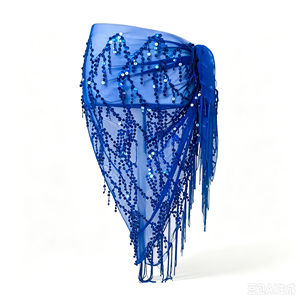 Chaîne de hanche, foulard de <span class=keywords><strong>danse</strong></span> du ventre, ceinture triangulaire à paillettes et pompons pour débutants, pour la pratique et les spectacles - Product Image 6