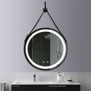 벽 교수형 led 조명 욕실 장식 거울 초대형 블랙 라운드 led 거울