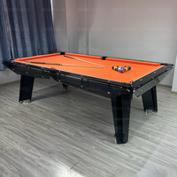 Prix de gros d'usine, table de billard de luxe au design transparent, pieds en bois, table de billard moderne en verre cristal clair, France, 8 pieds, 9 pieds