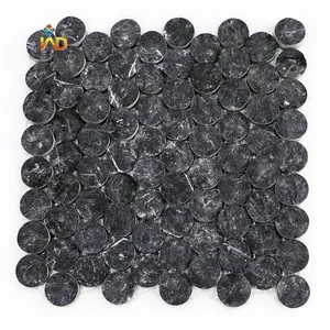 Personalizado 3D Negro Marquina mosaico de mármol redondo fondo de pared negro Penny piedra backsplash azulejos