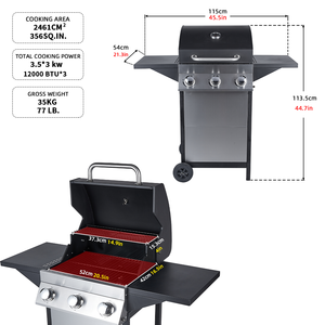 Horno de Gas 3 Quemadores con Mesa Auxiliar Parrillas de Barbacoa Parrilla de Gas Propano Exterior - Product Image 2