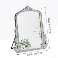 Miroir de table décoratif vintage en argent sculpté OEM, miroir d'appoint pour la décoration intérieure, vente en gros pour les distributeurs
