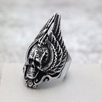 Мужское готическое байкерское кольцо с крылом ангела и черепом, винтажное, из нержавеющей стали, не тускнеющее, для мужчин, изысканные модные украшения оптом