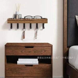 Estante de Almacenamiento de Madera para Montar en la Pared, Rectangular, Multifuncional, con Ganchos para Llaves, Perchero para Recibidor y Sala de Estar - Product Image 1