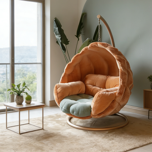 Fauteuil suspendu confortable en peluche Teddy Fleece, fauteuil pivotant en forme de cocon, hamac intérieur, meubles de chambre à coucher, esthétique, fauteuil à bascule doux en forme d'œuf - Product Image 5