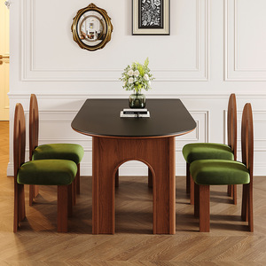<span class=keywords><strong>Table</strong></span> à manger moderne française en bois massif avec plateau en ardoise noire pour petit appartement, design en noyer, ronde, <span class=keywords><strong>murale</strong></span>, pliable, 4 places - Product Image 3