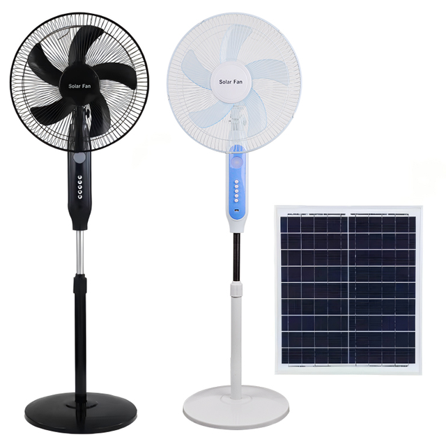 C 12V 16-Inch Smart Solar Panel Floor Fan With Remote Control AC DC Featuring Standing Design Dual Wind Speed Rechargeable Fan