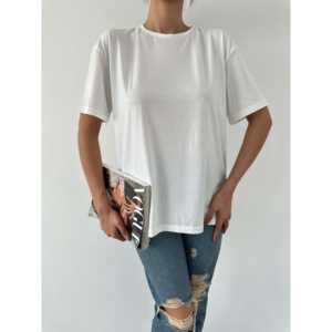 Camiseta Básica de Cuello Redondo para Mujer, 100% Algodón Jersey, Transpirable, Manga Regular, Blanca - Product Image 4