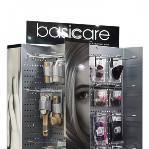 4-Sided Rotating Metal Display Stand with Pegboard & <b>Hooks</b> Modular Floor Rack for Makeup Brushes Hair Combs Salon <b>Tools</b> - Product Image 5