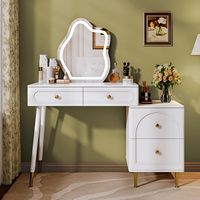 Table de vanité de maquillage d'angle élégant blanc en gros, bureau de vanité avec miroir éclairé et 4 tiroirs spacieux,