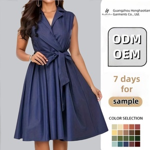 Venta caliente Color sólido verano elegante señoras Oficina vestido profesional mujeres Formal <span class=keywords><strong>trabajo</strong></span> sin mangas con cinturón una línea vestidos de carrera - Product Image 1