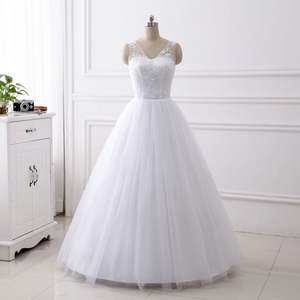 Vestido de <span class=keywords><strong>boda</strong></span> Simple con cuello de pico, blanco puro, apliques de tren, sin mangas, <span class=keywords><strong>2021</strong></span> - Product Image 1