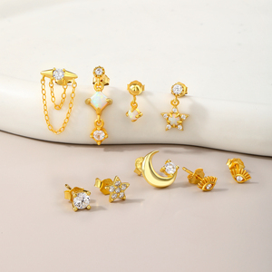 Toposh vintage aro ojo Luna estrella claro CZ <span class=keywords><strong>tragus</strong></span> astilla joyería 925 plata esterlina <span class=keywords><strong>diamante</strong></span> oreja pendientes para mujer - Product Image 5
