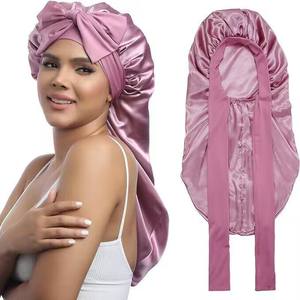 Long <span class=keywords><strong>Bonnet</strong></span> de Nuit en Soie Satinée pour Femmes avec Bande à Nouer, Idéal pour Cheveux Bouclés, Tresses et Locs - Product Image 1