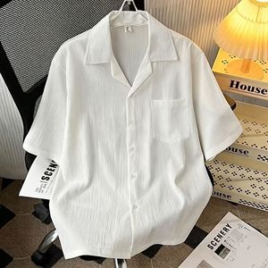 Men's Ice Silk Short Sleeve Shirt Turn-<b>down</b> Collar Loose Fit Summer Breathable Polyester/Cotton Dobby Fabric Leisure Top - Product Image 1
